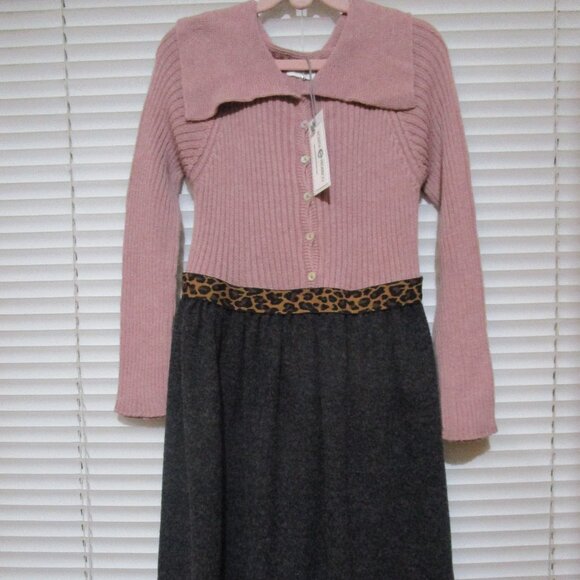 NWT Designer Violeta e Federico girls knit dress sz 10 pink grey leopard Spain - Picture 2 of 15